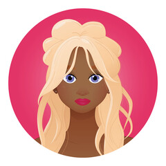 Blonde Woman with Violet-Blue Eyes and Dark Skin – Vector Illustration. EPS