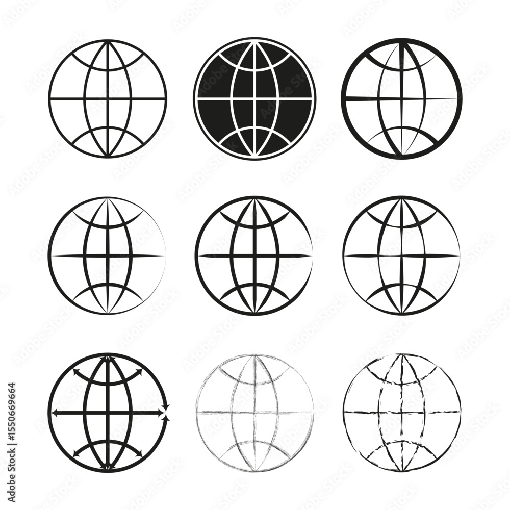 Poster globe earth collection. world map icon. global network symbol. vector sphere set.