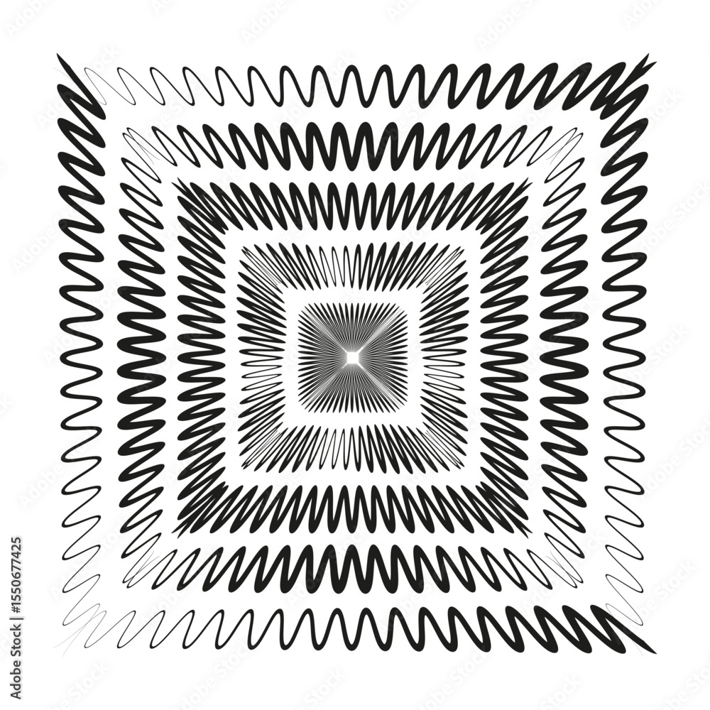 Poster square wavy frame. geometric wave border. monochrome pattern design. vector decorative element.
