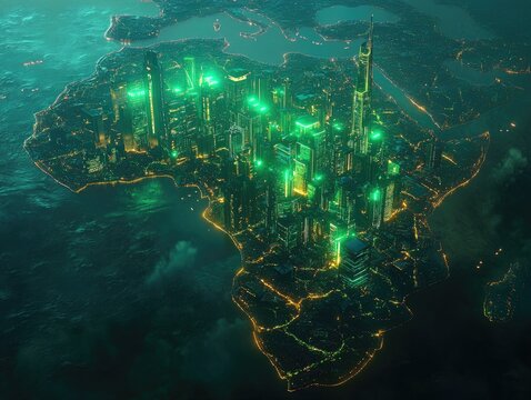 Futuristic African continent cityscapes