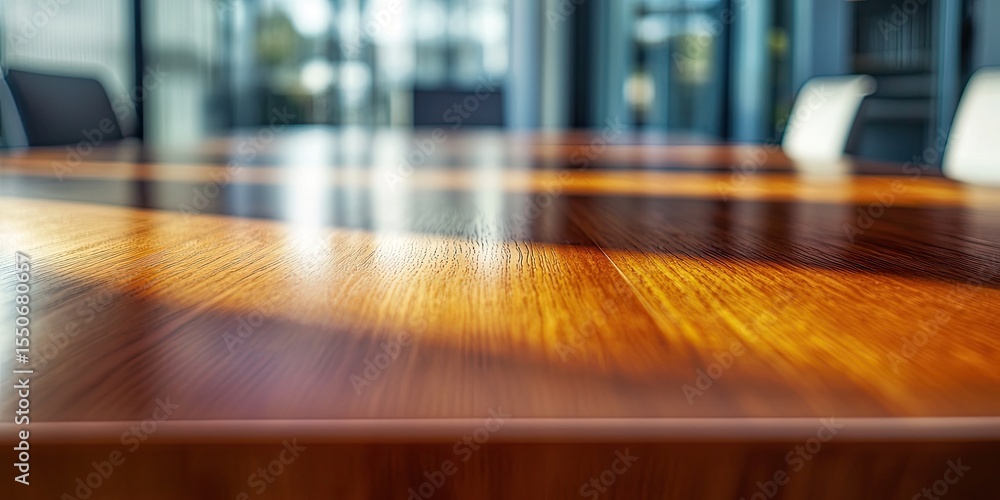 Poster Macro view of a conference table crafted from high-end materials with clean lines, suitable for sleek, professional designs.