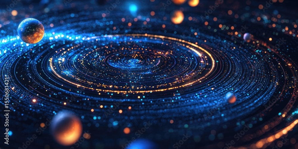 Aufkleber a space-themed app interface with glowing orbits, touch-responsive star maps, and advanced cosmic data controls.