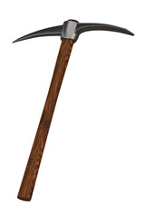 Wood handle pickaxe on white background