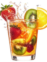 Fruit Punch Drink - Vibrant mixed fruit punch with slices of tropical fruits on transparent background

