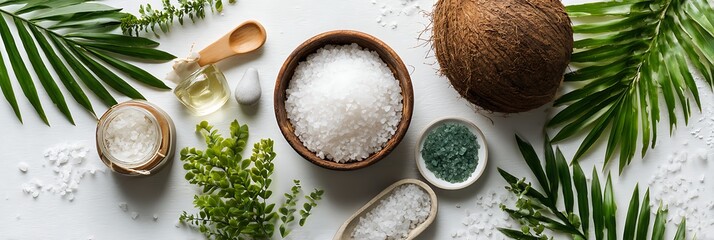 Culinary border of rosemary, salt, pepper and oil