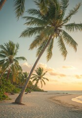 Obraz premium Sunset over Tropical Beach with Palm Trees