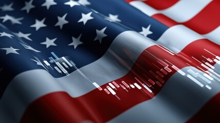 USA flag with stock market graph represents hope and economic growth in financial sectors and investment landscapes