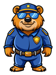 grizzly bear police mascot colorful illustration, suitable for logo, mascot character, brand mascot, or security mascot