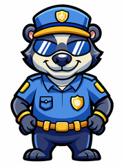 honey badger police mascot colorful illustration, suitable for logo, mascot character, brand mascot, or security mascot