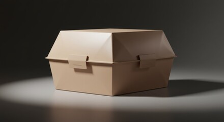 Tan Cardboard Food Box on Reflective Surface