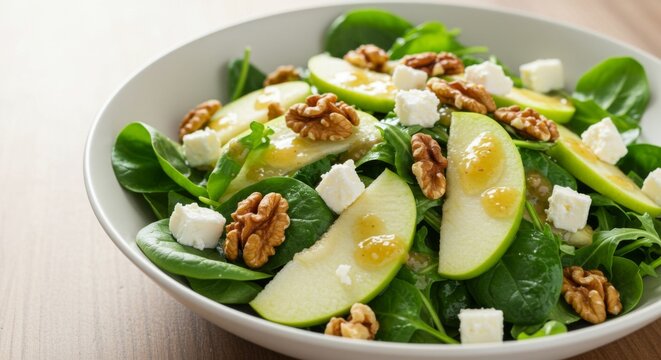 Fresh Green Apple Spinach Salad with Walnuts and Feta
