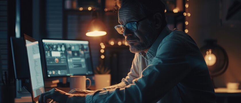 A man sitting at a desk using a computer