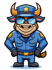 zebu police mascot, vector illustration, suitable for logo, mascot logo, game character, and others