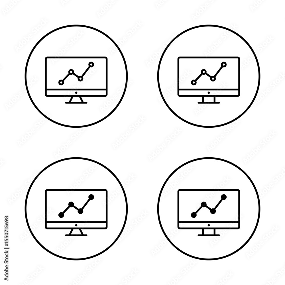 Fototapete line chart with computer screen icon. statistics report symbol on circle outline