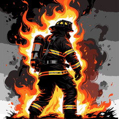 vector image of firefighters on fire for design needs