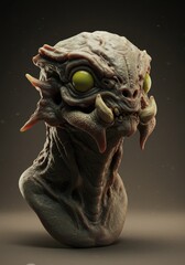 Naklejka premium Grey Textured Alien Creature Bust Digital 3D Render