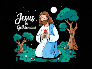 Jesus in Gethsemane Cartoon Bible Kids