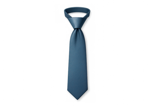 Professional blue necktie knotting, displaying elegant business formal style against clean transparent surface