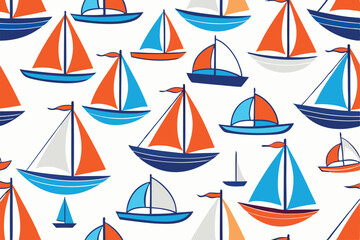 Seamless Pattern of Colorful Sailboats on White Background Nautical Theme Illustration