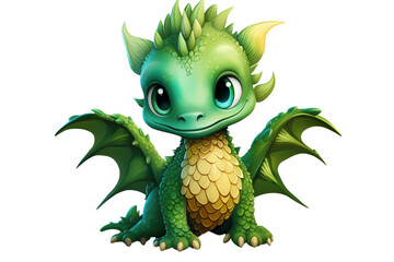 Fototapeta premium Green Baby Dragon: Fantasy Creature Illustration, Cute Mythical Beast transparent background png