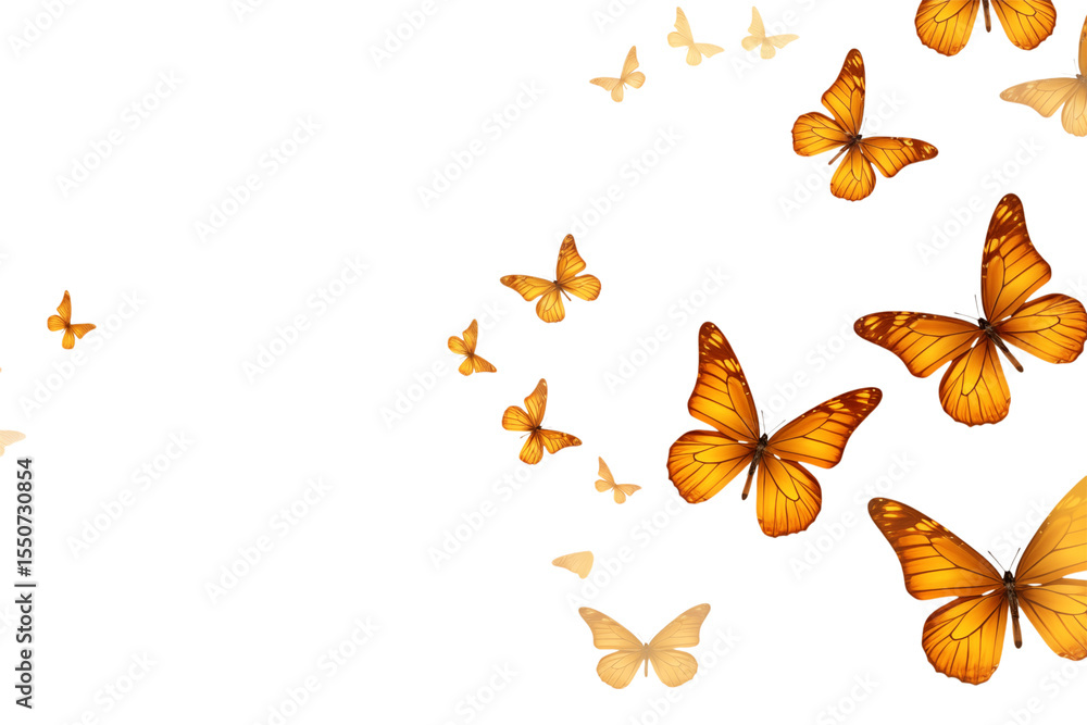 Poster golden butterflies: whimsical flutter design element for print & web transparent background png