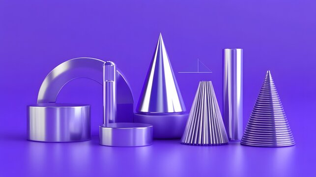 Abstract Purple Geometric Shapes 3D Render
