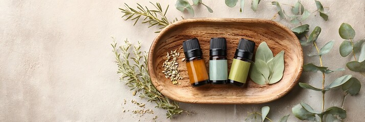 Culinary border of rosemary, salt, pepper and oil