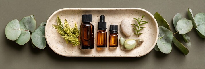 Culinary border of rosemary, salt, pepper and oil