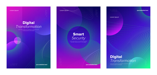 Modern hi-tech poster set. Abstract neon digital business vector template background.