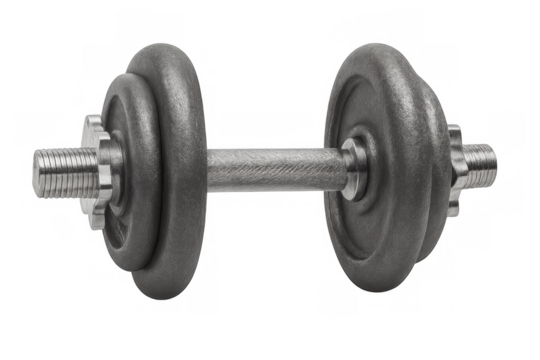 Heavy adjustable dumbbell isolated on transparent background, ideal for weightlifting and bodybuilding exercises