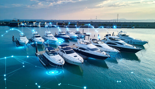 Marina yachts connected by digital network