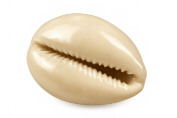 Glossy cowrie shell gleaming against transparent backdrop, representing marine beauty and natural elegance for design purposes