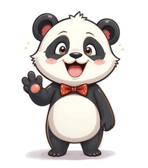 Naklejka premium Cute Panda Waving Cartoon Illustration