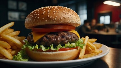 Stacked Classic Bite with Crispy Sides. AI Generative