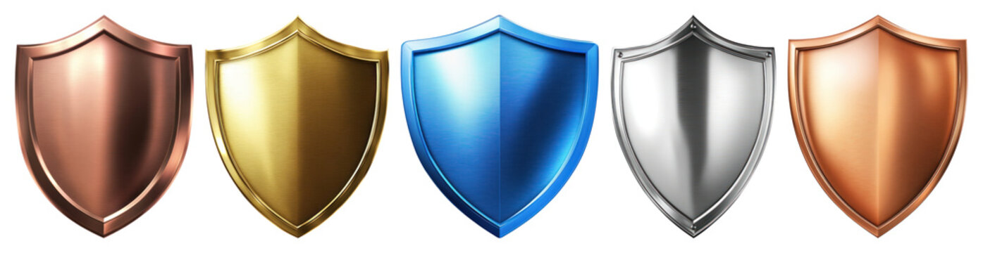 PNG Colorful metallic shield icons, element set on transparent background