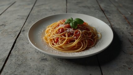 Hot Cooked Spiral Noodles with Red Sauce and Herbs. AI Generative