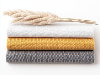 Stacked fabric samples in three colors