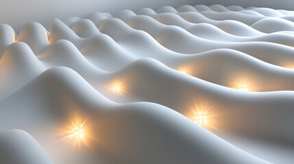 Fototapeta premium Abstract White Wavy Landscape with Glowing Lights