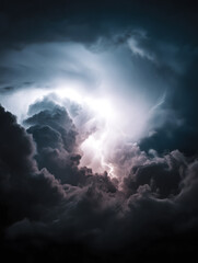 Dramatic lightning strikes in dark storm clouds