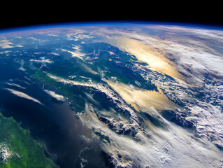 Fototapeta premium View of Earth from space, a blue planet in deep black space