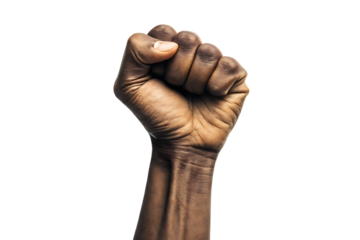 African american fist raised in protest on transparent background