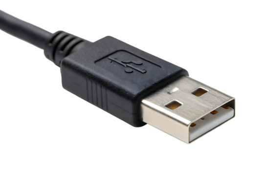 Usb connector cable plug for data transfer on transparent background
