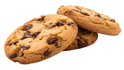 Delicious Chocolate Chip Cookies Closeup A tempting trio of golden-brown cookies studded with chocolate chips perfect for baking blogs or food websites