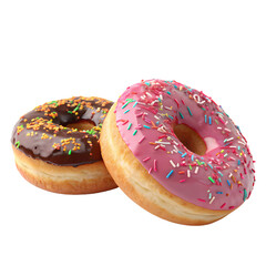 Delicious glazed donuts with sprinkles a tempting treat of chocolate and pink frosting perfect for bakery menus or food blogs