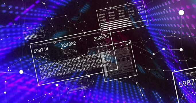 Floating translucent keyboard showing numeric panels in cyberspace, with lines and glowing nodes