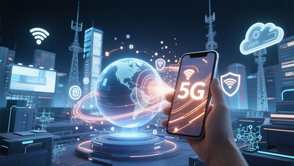 5G Network Connectivity in a Futuristic Cityscape
