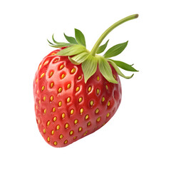 A vibrant ripe strawberry with green leaves isolated on a white background perfect for food packaging design or culinary websites.