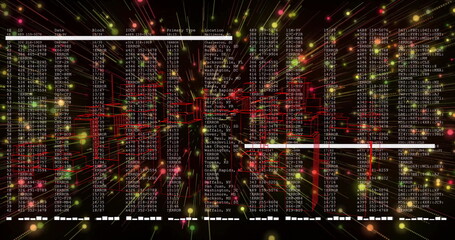 Rendering 3D neon grid pulsing in cyber network, with glowing nodes, light trails and data columns