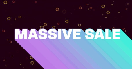 Showing white MASSIVE SALE text overlaying purple teal block on digital banner with glowing circles