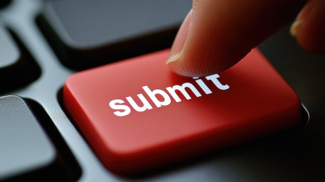 Finger presses a red submit button
